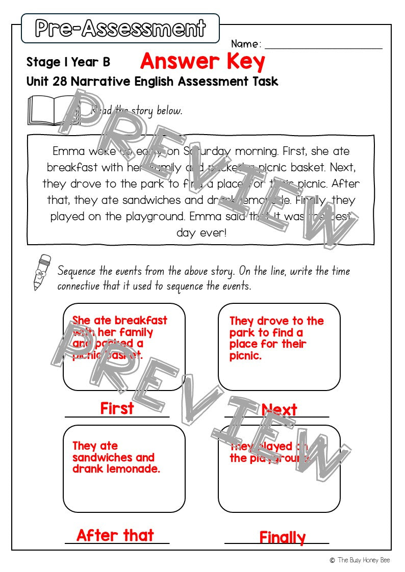 Stage 1 Year B English Pre- and Post-Assessment Unit 28