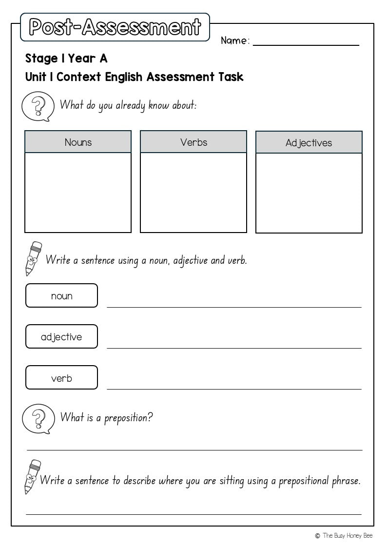 Stage 1 Year A English Pre- and Post-Assessment Unit 1