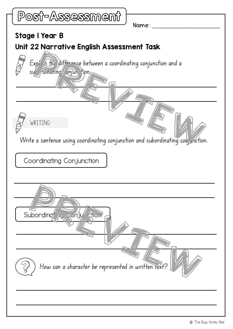 Stage 1 Year B English Pre- and Post-Assessment Unit 22