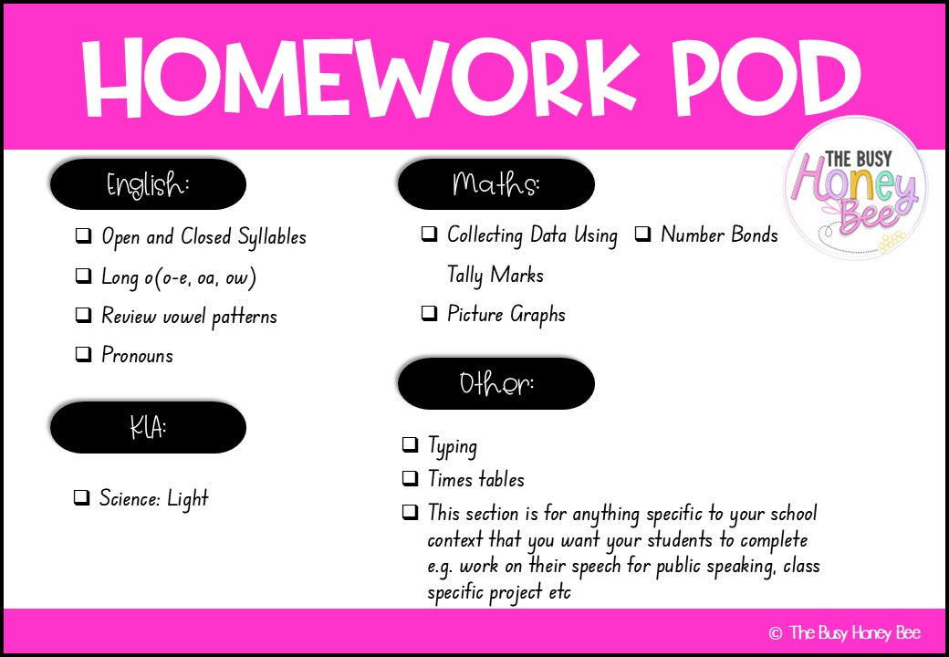 Stage 1 Year A Homework/Learning Pods Term 2 Mega Bundle