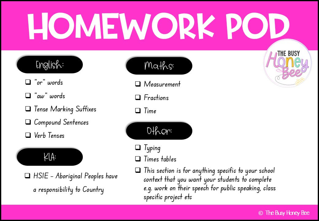 Stage 1 Year A Homework/Learning Pods Term 2 Mega Bundle