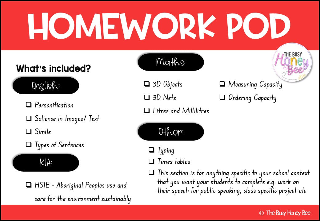 Stage 2 Year A Homework/Learning Pods Term 2 Mega Bundle