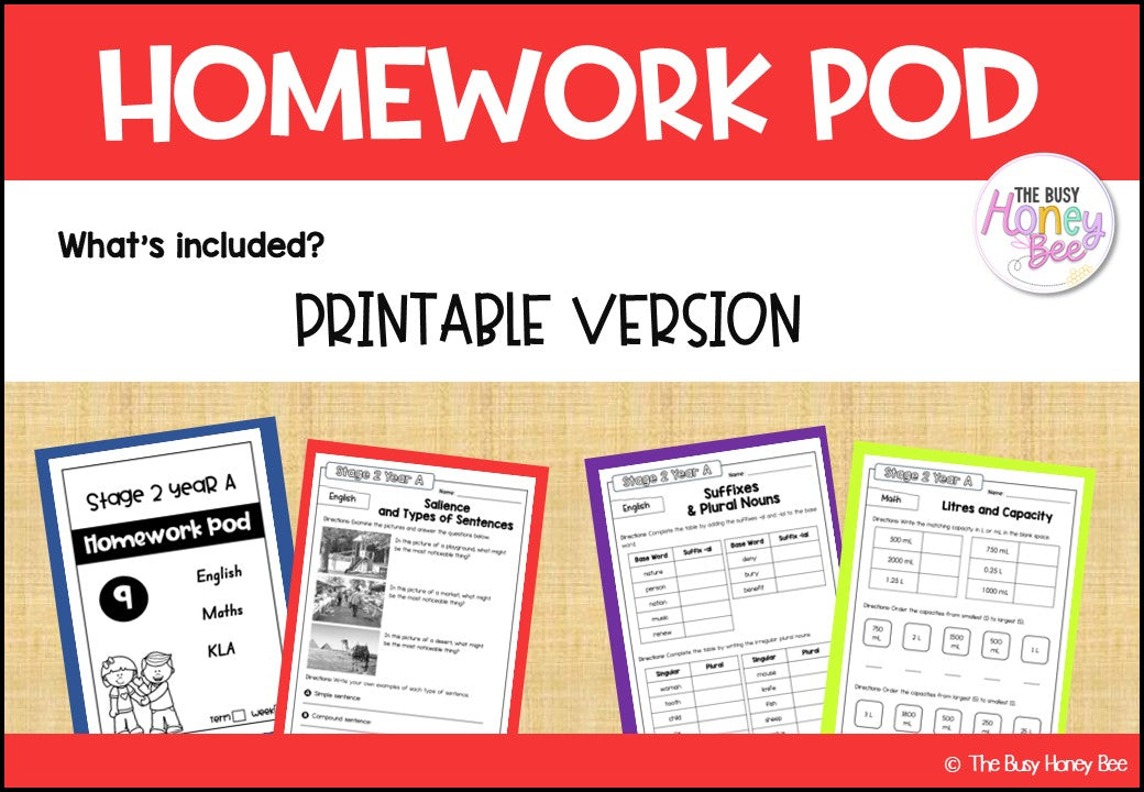 Stage 2 Year A Homework/Learning Pods Term 2 Mega Bundle