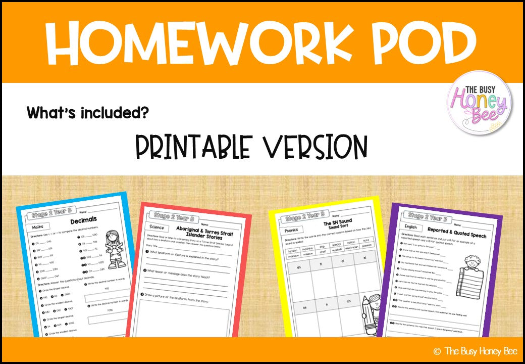 Stage 2 Year B Homework/Learning Pods Term 2 Mega Bundle