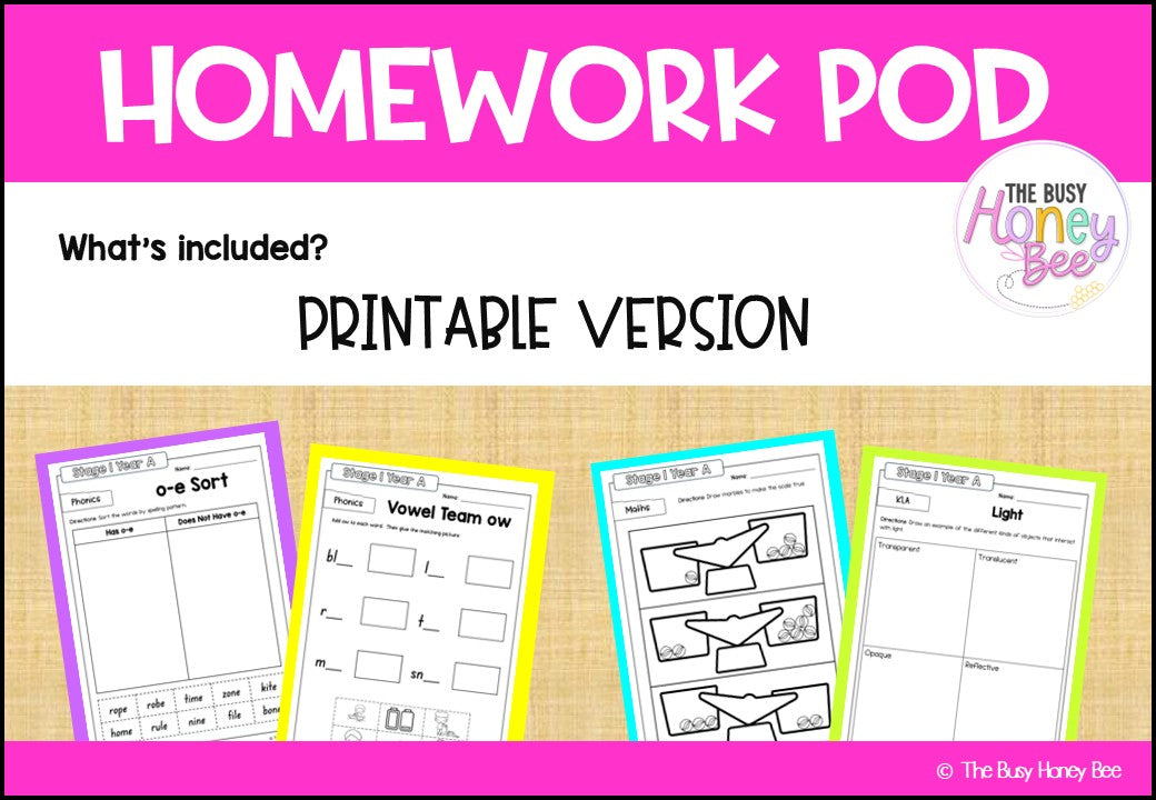 Stage 1 Year A Homework/Learning Pods Term 2 Mega Bundle