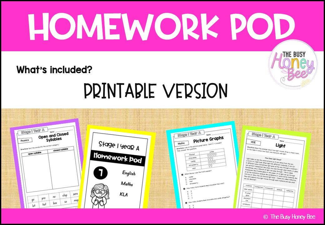 Stage 1 Year A Homework/Learning Pods Term 2 Mega Bundle