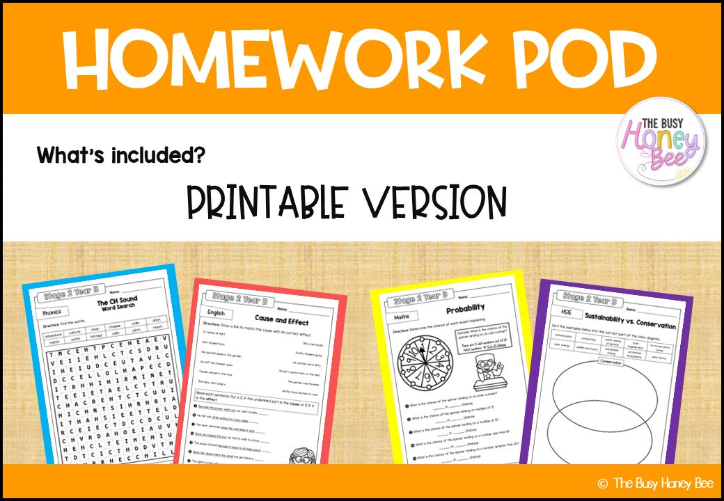 Stage 2 Year B Homework/Learning Pods Term 2 Mega Bundle