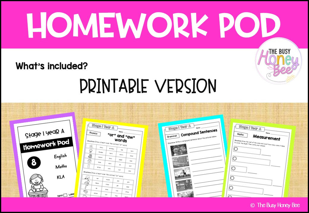 Stage 1 Year A Homework/Learning Pods Term 2 Mega Bundle