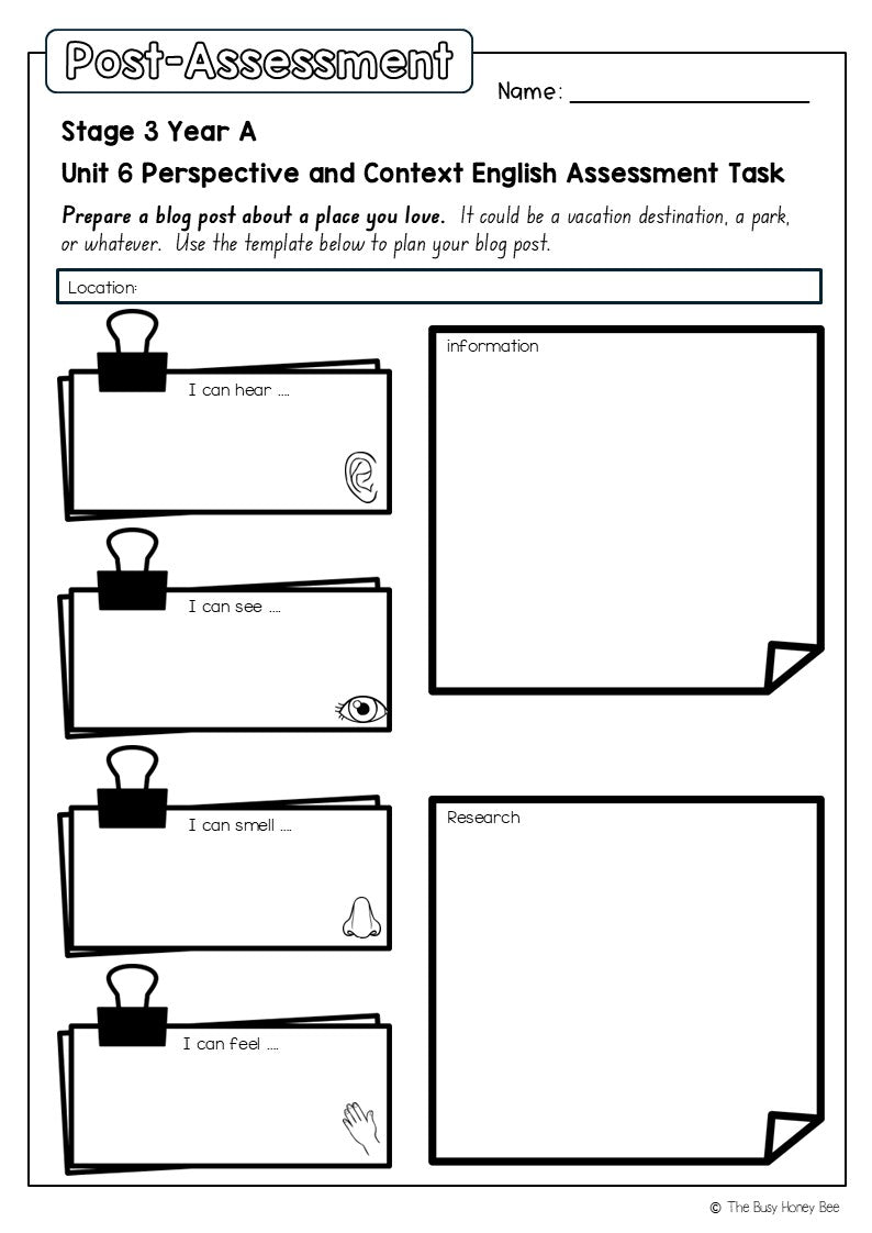 Stage 3 Year A English Pre- and Post-Assessment Unit 6 Perspective and context