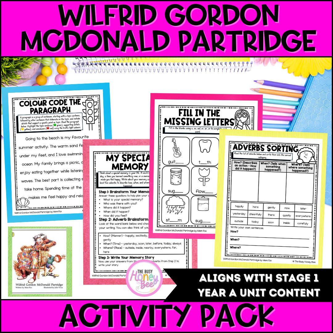 Wilfrid Gordon McDonald Partridge by Mem Fox Activity Pack