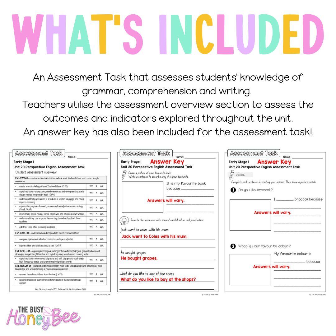Early Stage 1 English Assessment Unit 20 Perspective - Assessment