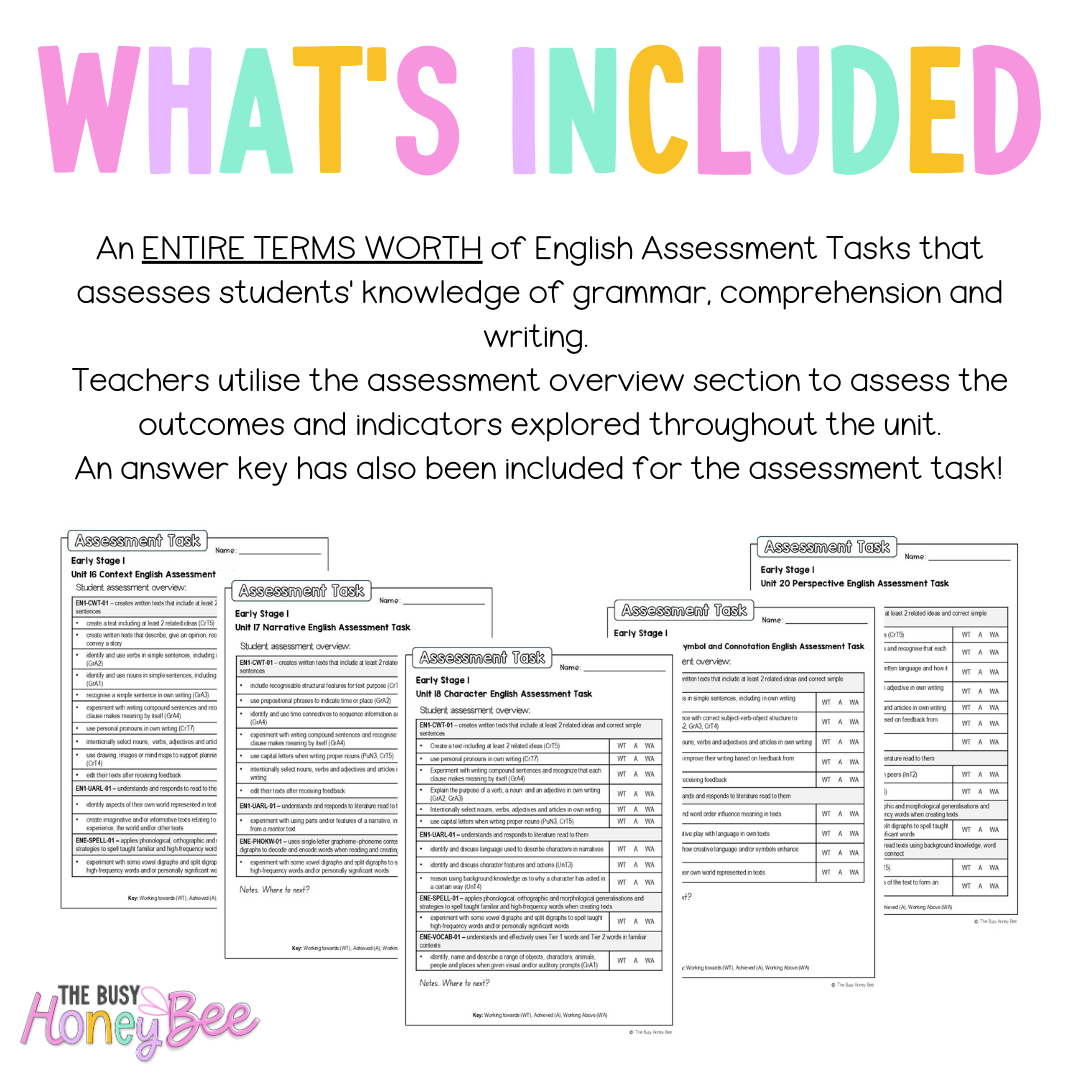 Early Stage 1 NSW English Assessment Term 4 Mega Bundle - Assessment