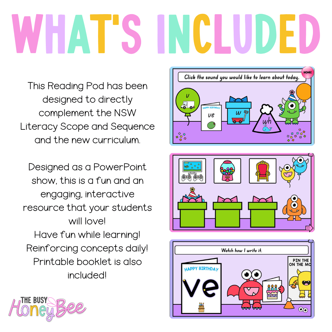 Early Stage 1 Reading Pod 11 - w, wh, v, ve - Teaching Bundle