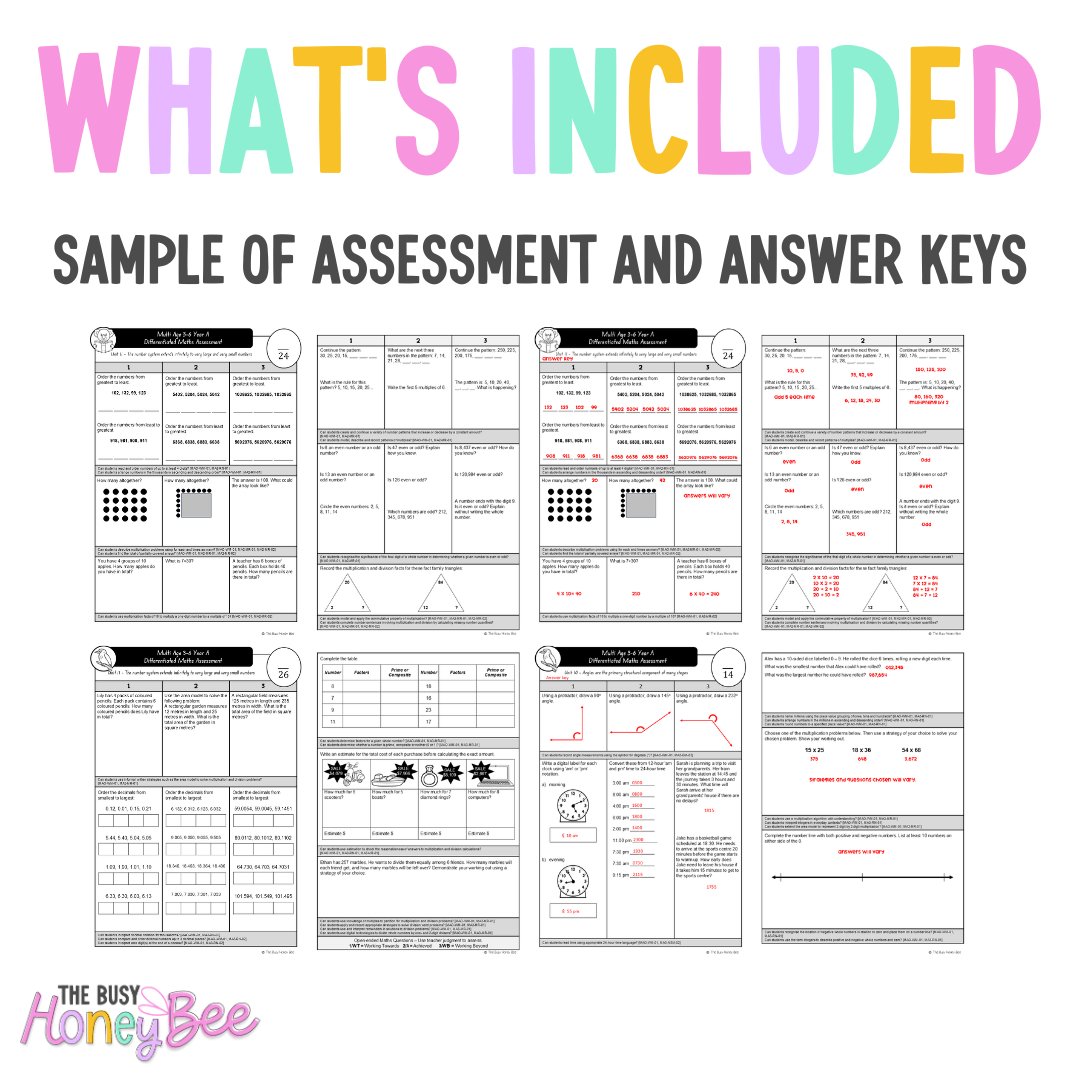 Multi Age 3-6 Year A Differentiated NSW Maths Assessment Unit 11 - Assessment