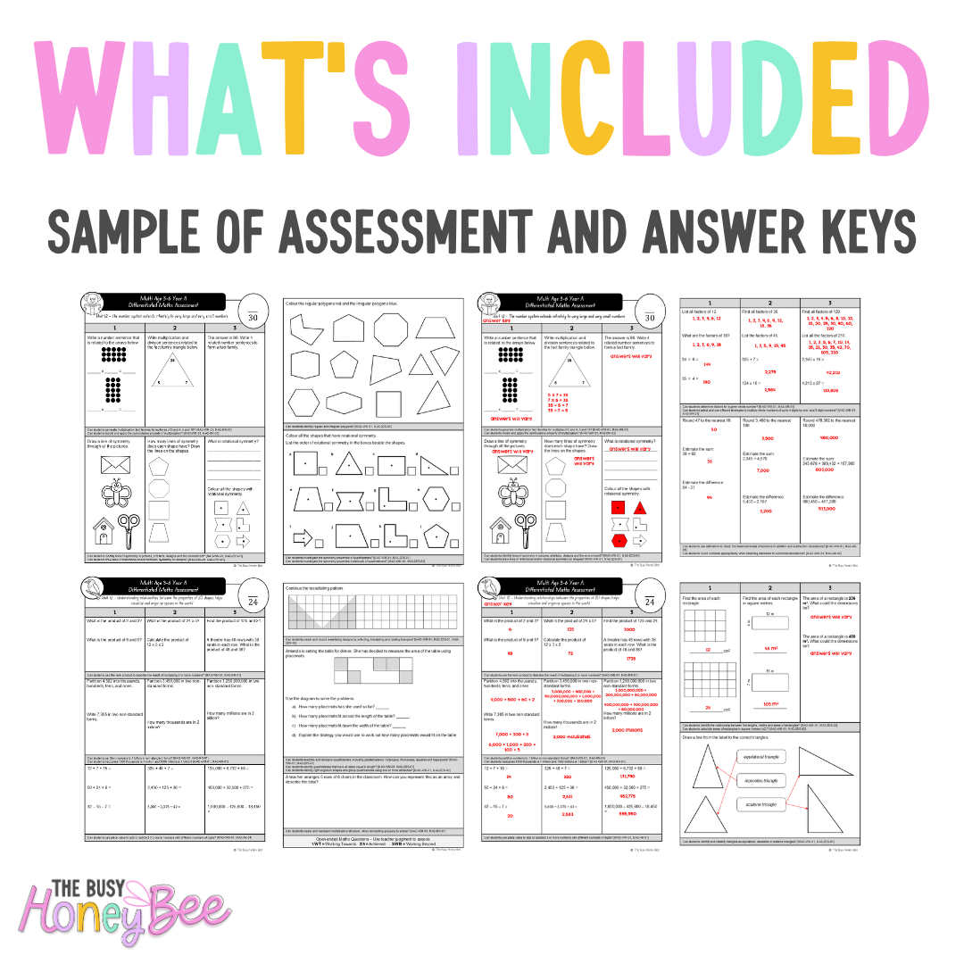 Multi Age 3-6 Year A Differentiated NSW Maths Assessment Unit 12 - Assessment