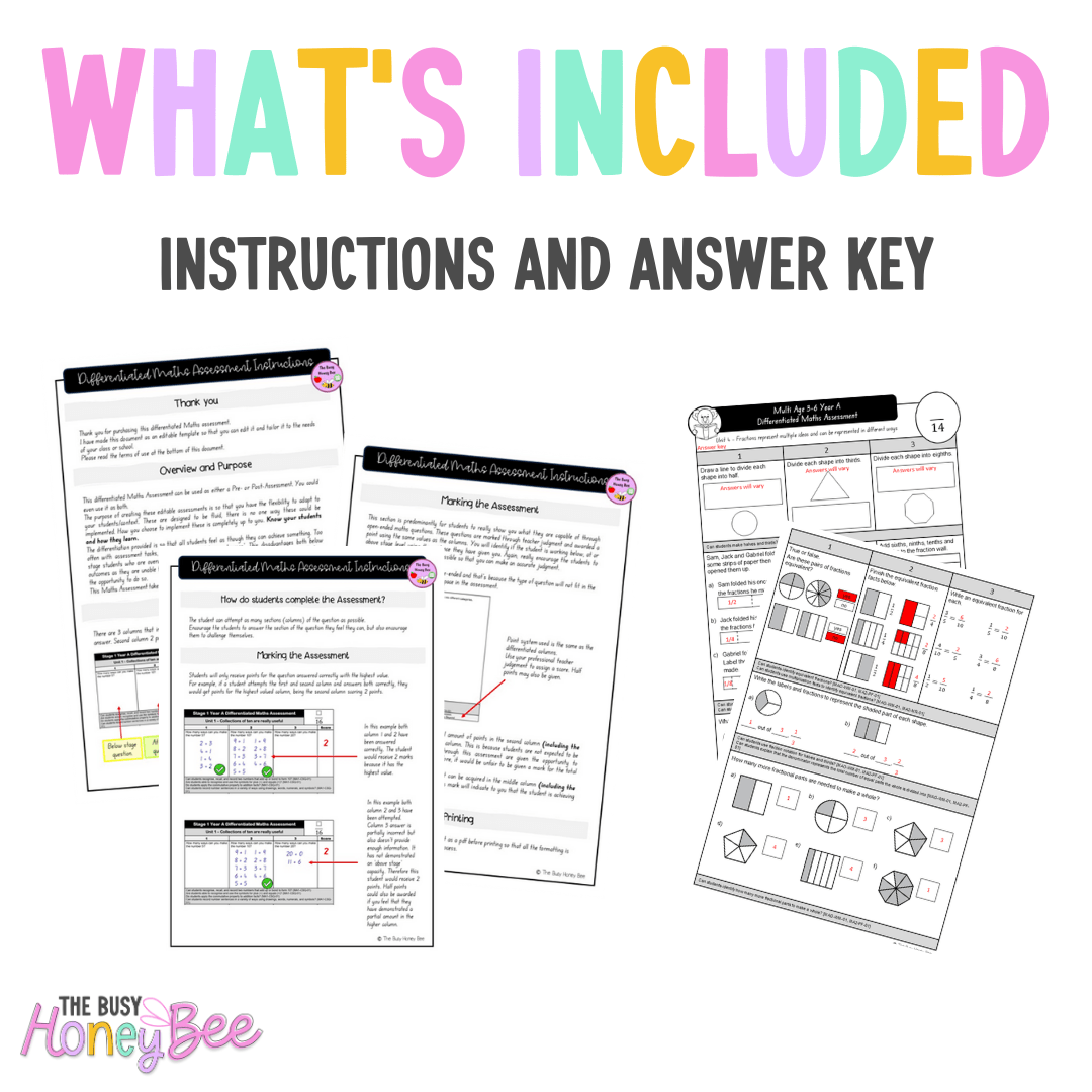 Multi Age 3-6 Year A Differentiated NSW Maths Assessment Unit 4 - Microsoft Word Document