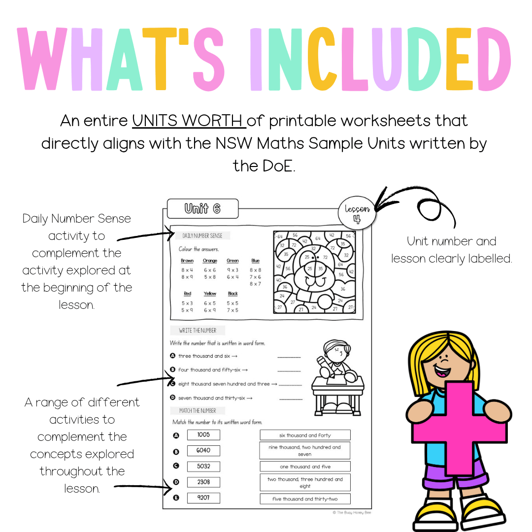 Multi Age 3-6 Year A NSW Maths Worksheets Unit 6 - Workbook | Worksheets