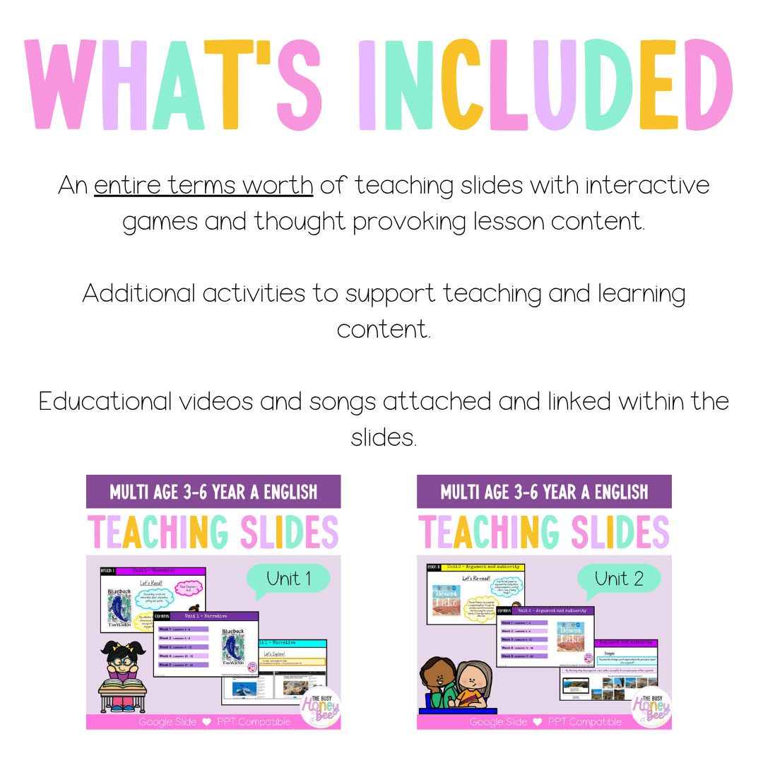 Multi Age 3-6 Year A Term 1 English Teaching Slides Mega Bundle - Teaching Slides