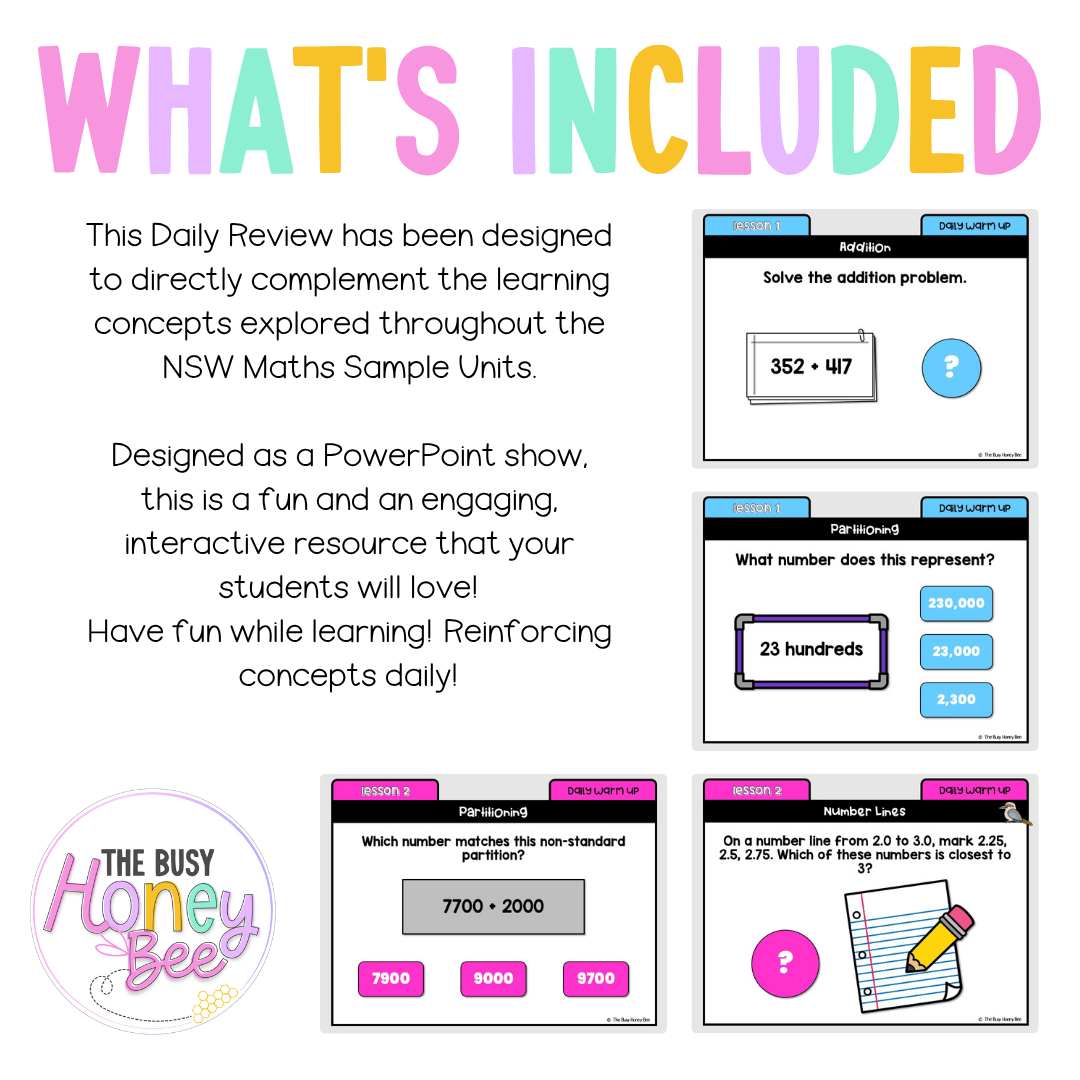 Multi Age 3-6 Year B Australian | NSW Math Daily Review | Warm-Up Unit 20 - Warm Up | Revision
