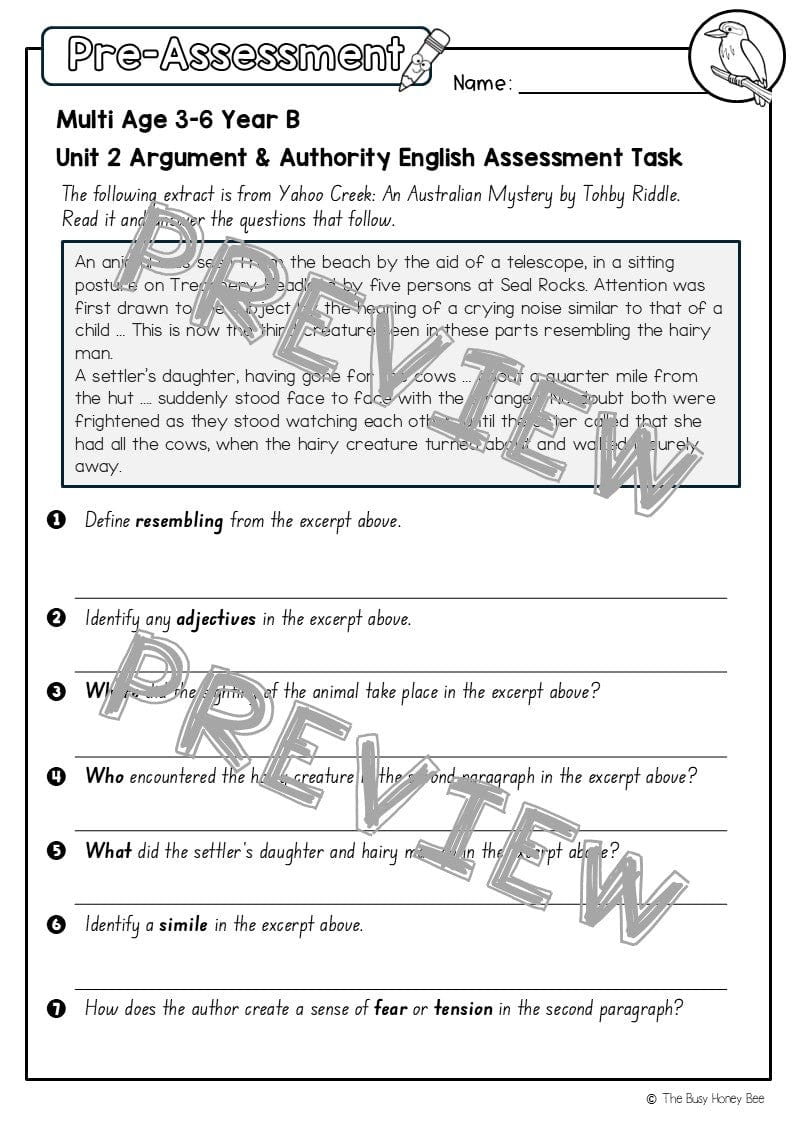 Multi Age 3-6 Year B English Pre- and Post-Assessment Unit 2 Argument and Authority - Assessment