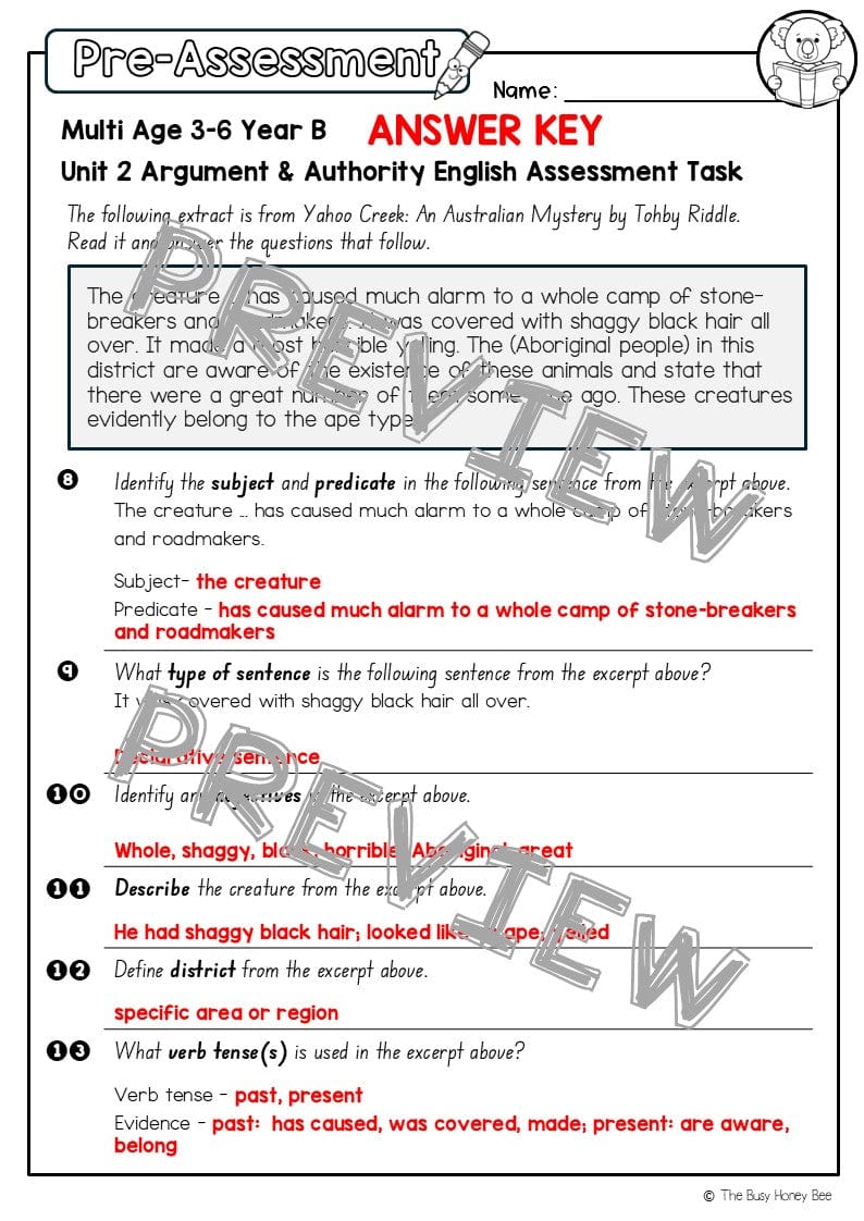 Multi Age 3-6 Year B English Pre- and Post-Assessment Unit 2 Argument and Authority - Assessment