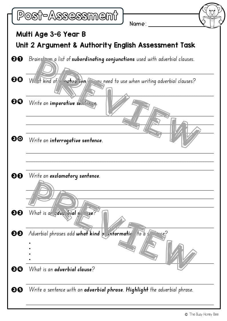 Multi Age 3-6 Year B English Pre- and Post-Assessment Unit 2 Argument and Authority - Assessment
