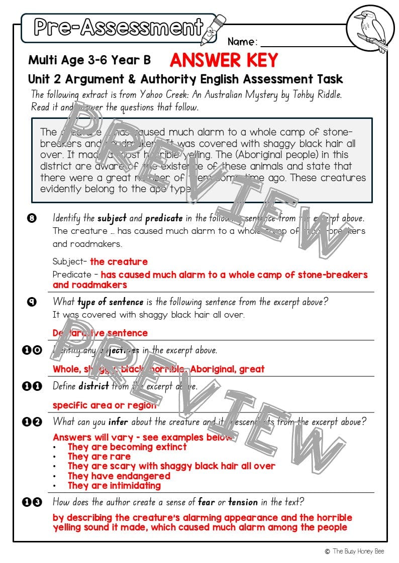 Multi Age 3-6 Year B English Pre- and Post-Assessment Unit 2 Argument and Authority - Assessment