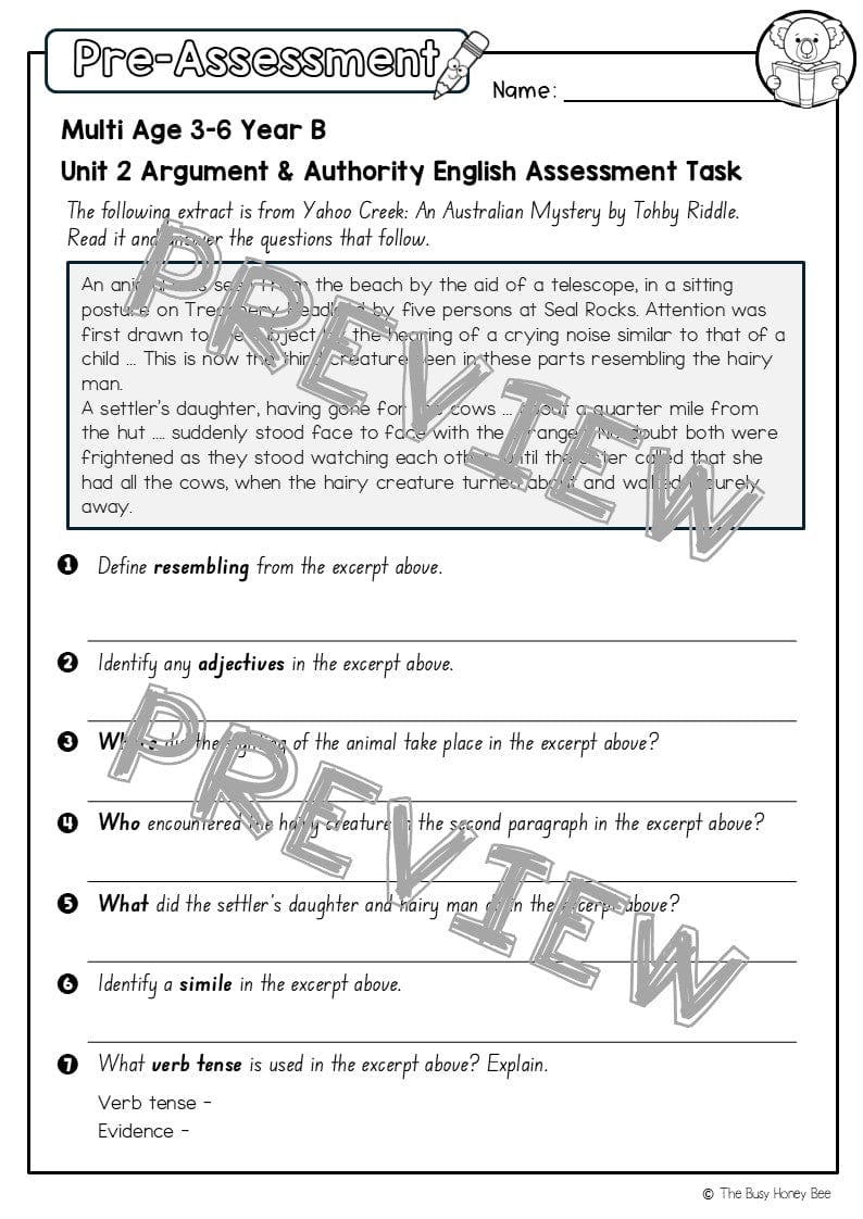 Multi Age 3-6 Year B English Pre- and Post-Assessment Unit 2 Argument and Authority - Assessment