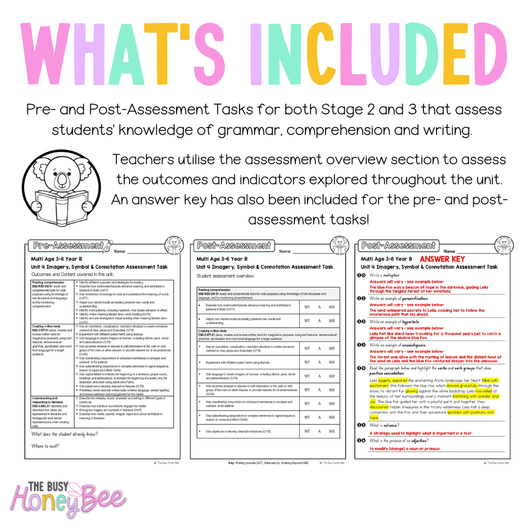 Multi Age 3-6 Year B English Pre- and Post-Assessment Unit 4 Imagery, symbol and connotation - Assessment
