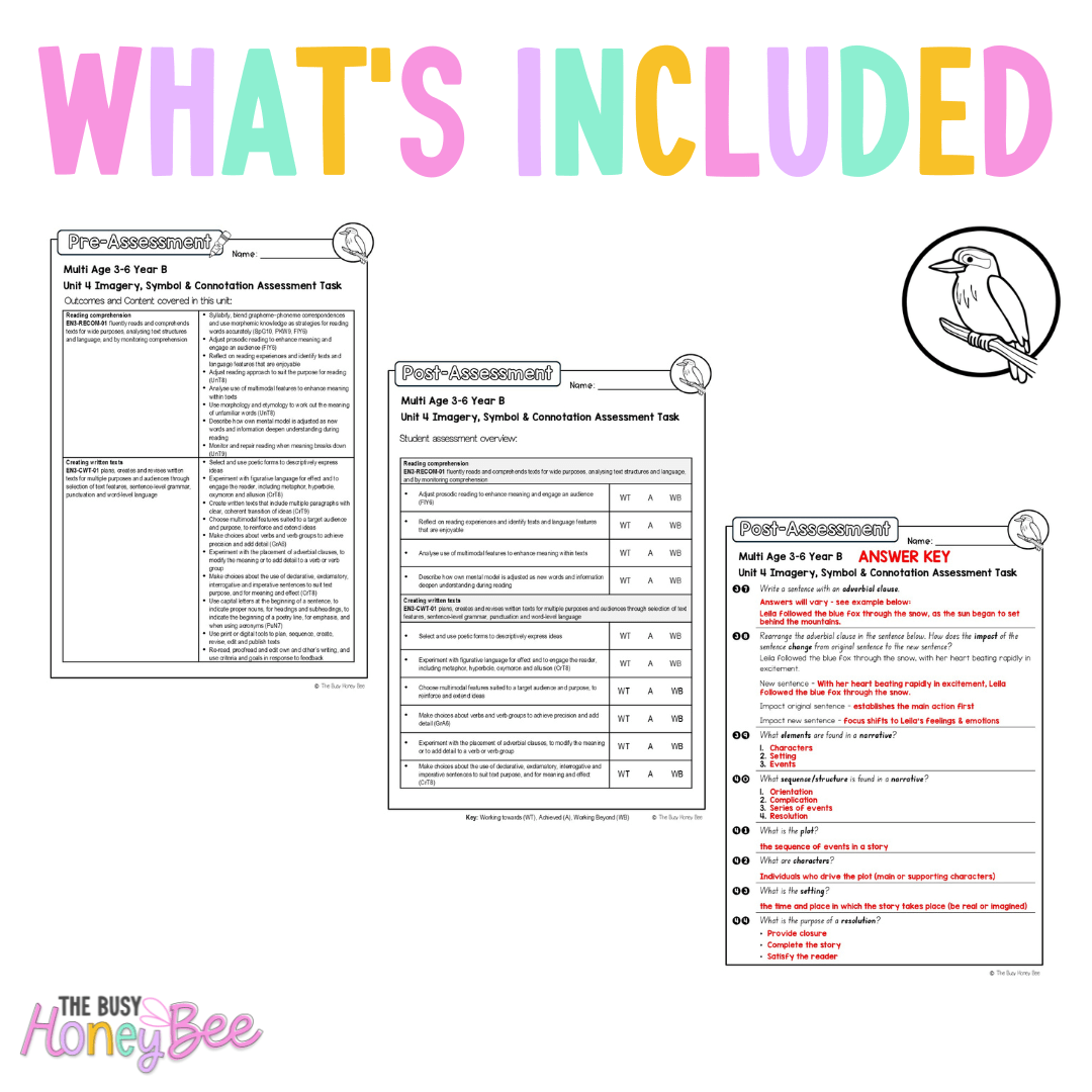 Multi Age 3-6 Year B English Pre- and Post-Assessment Unit 4 Imagery, symbol and connotation - Assessment