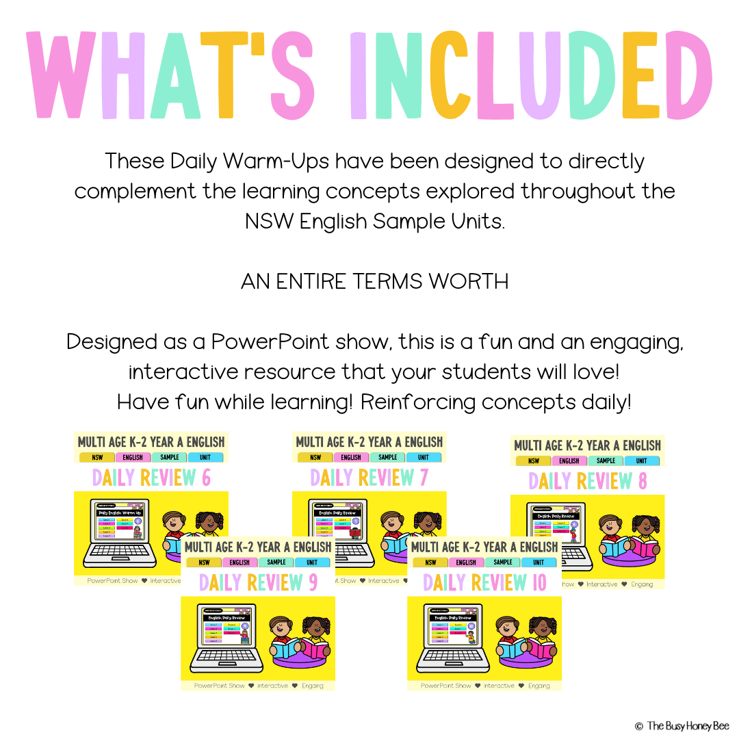 Multi Age K-2 Year A Australian | NSW English Daily Review | Warm-Up Term 2 Mega Bundle - Warm Up | Revision