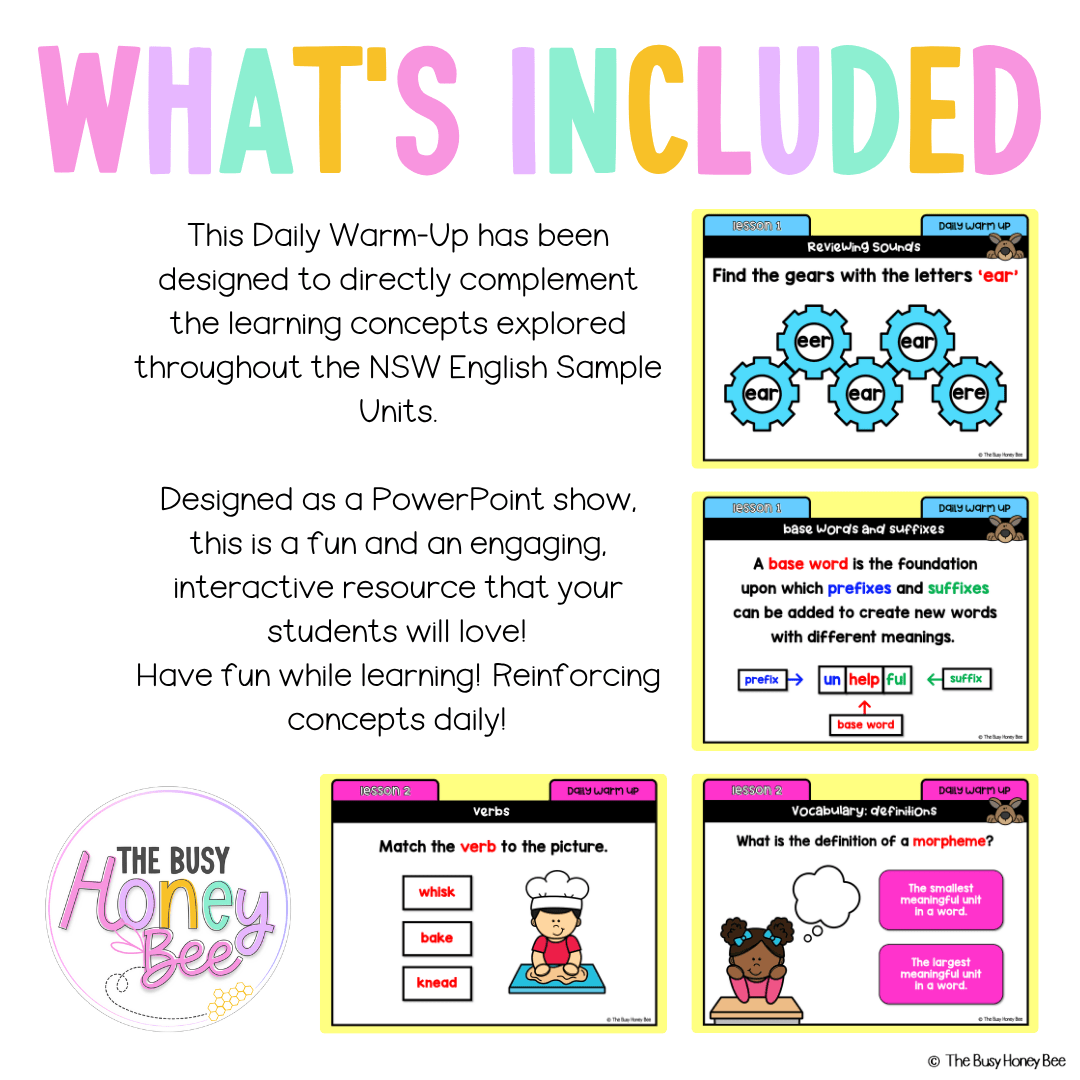 Multi Age K-2 Year A Australian | NSW English Daily Review | Warm-Up Unit 20 - Warm Up | Revision
