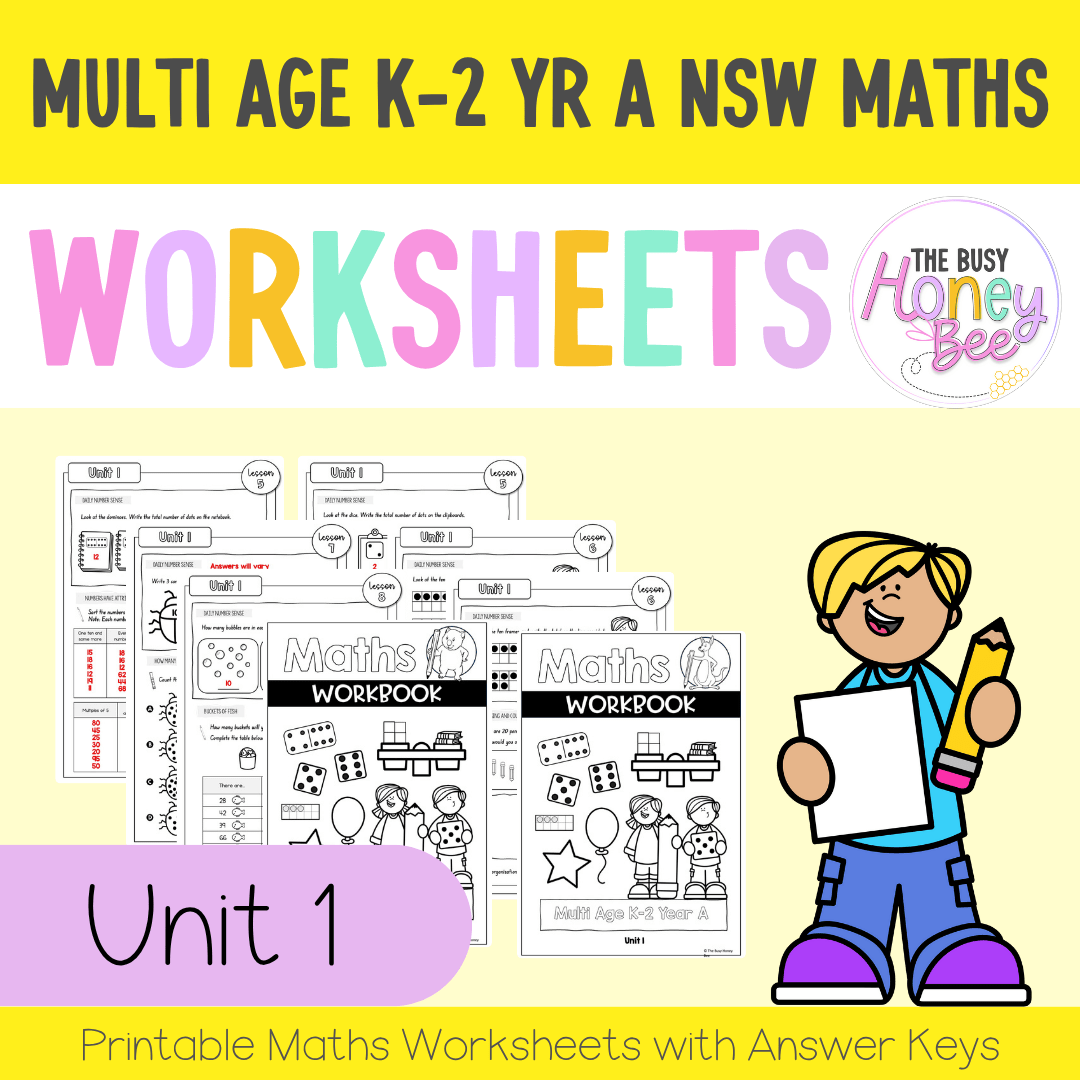 Multi Age K-2 Year A NSW Maths Worksheets Unit 1 - Workbook | Worksheets