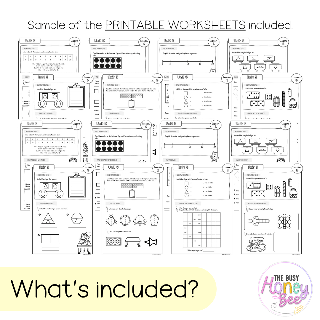 Multi Age K-2 Year A NSW Maths Worksheets Unit 5 - Workbook | Worksheets