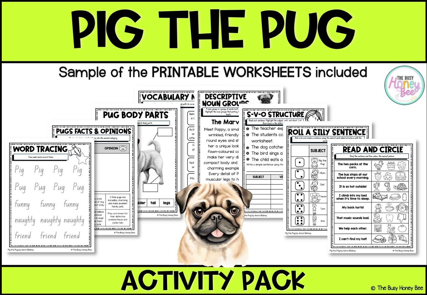 Multi Age K-2 Year B Pig the Pug by Aaron Blabey Activity Pack -