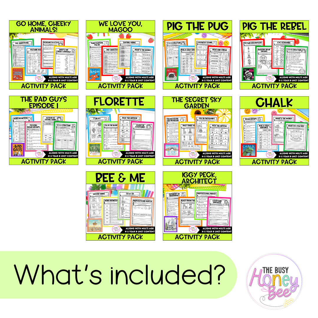 Multi Age K-2 Year B Term 2 English Activity Packs Mega Bundle -