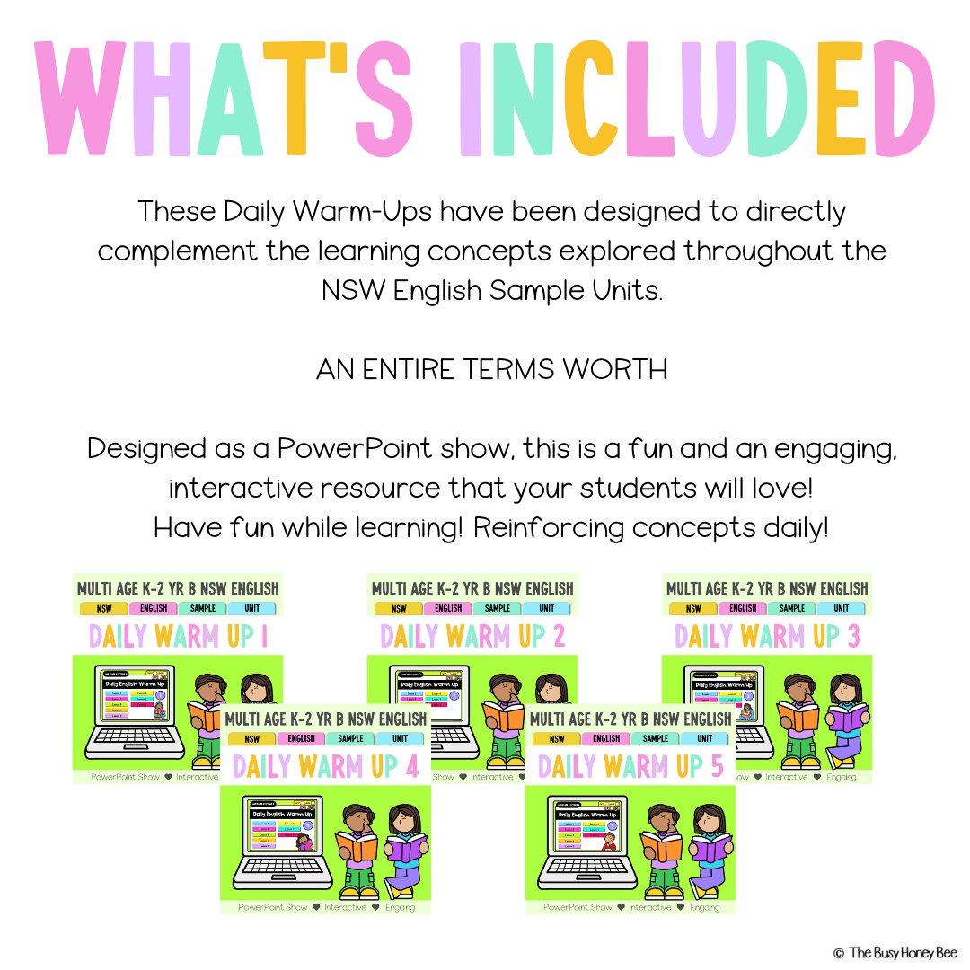 Multi Age K-2 Yr B Australian | NSW English Daily Review Term 1 Mega Bundle - Warm Ups | Revision