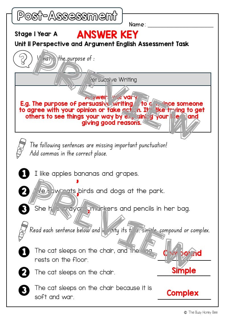 Stage 1 Year A English Pre- and Post-Assessment Unit 11 - Assessment