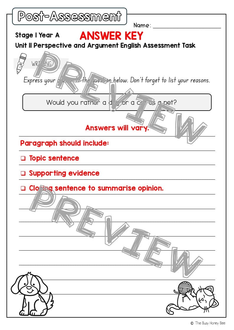 Stage 1 Year A English Pre- and Post-Assessment Unit 11 - Assessment