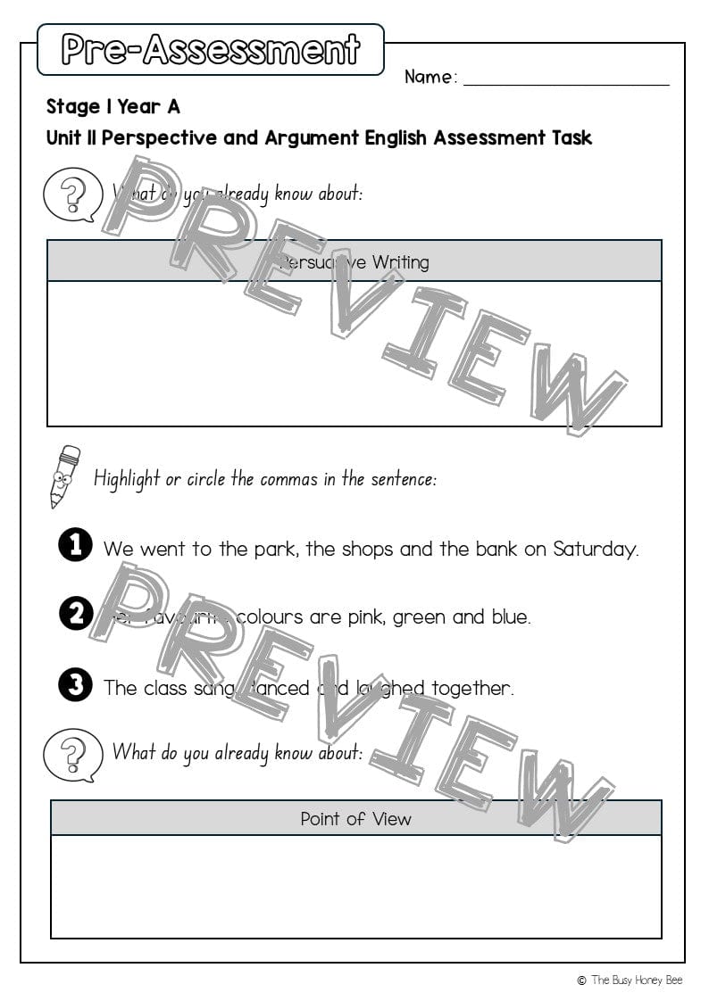 Stage 1 Year A English Pre- and Post-Assessment Unit 11 - Assessment
