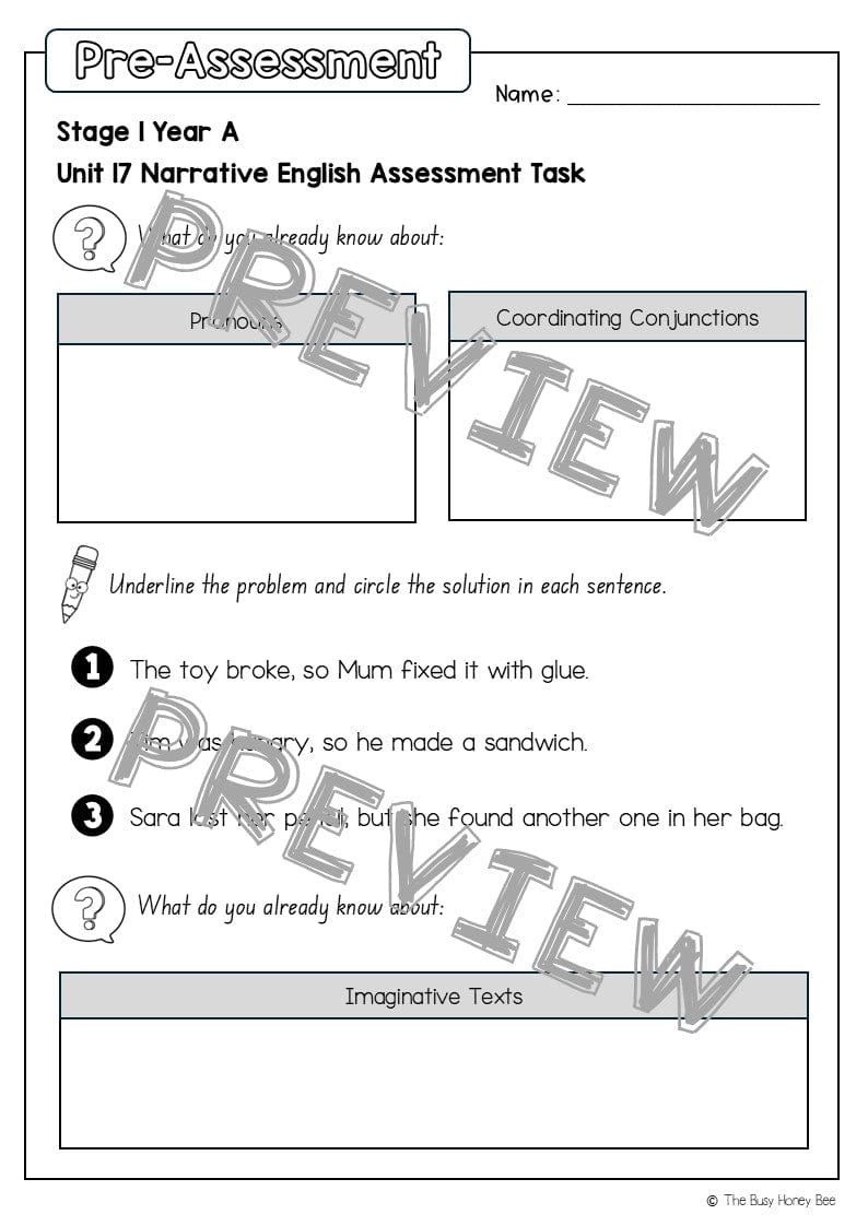 Stage 1 Year A English Pre- and Post-Assessment Unit 17 - Assessment