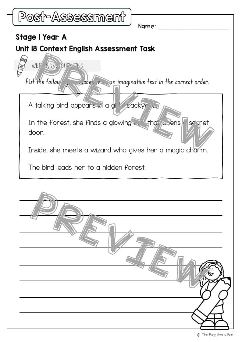 Stage 1 Year A English Pre- and Post-Assessment Unit 18 - Assessment