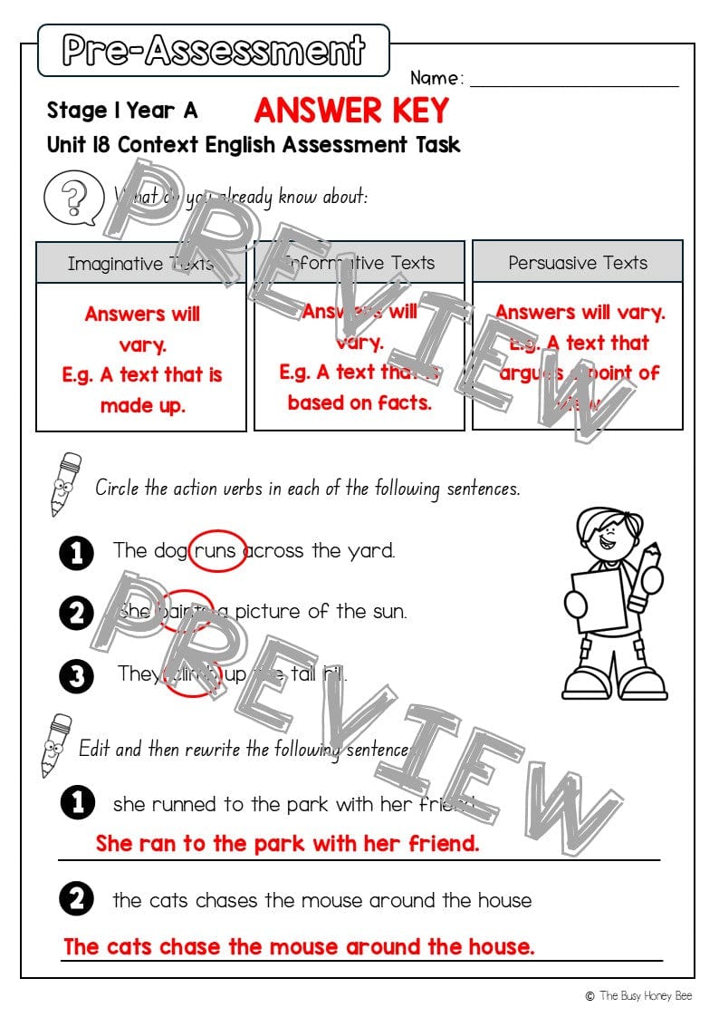Stage 1 Year A English Pre- and Post-Assessment Unit 18 - Assessment