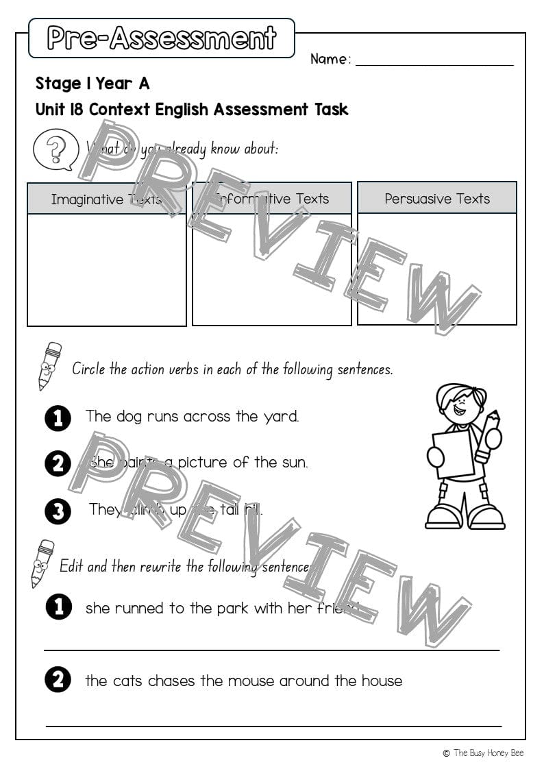 Stage 1 Year A English Pre- and Post-Assessment Unit 18 - Assessment