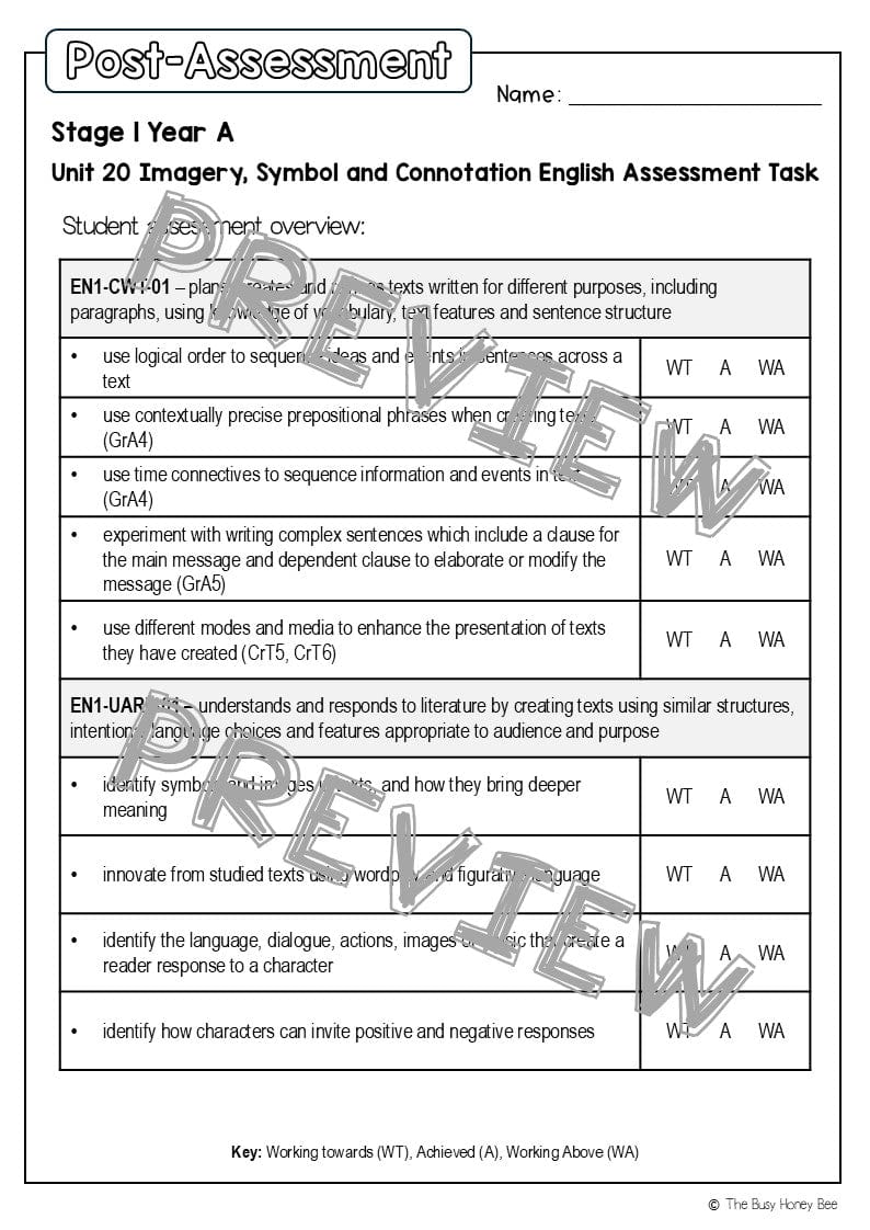 Stage 1 Year A English Pre- and Post-Assessment Unit 20 - Assessment