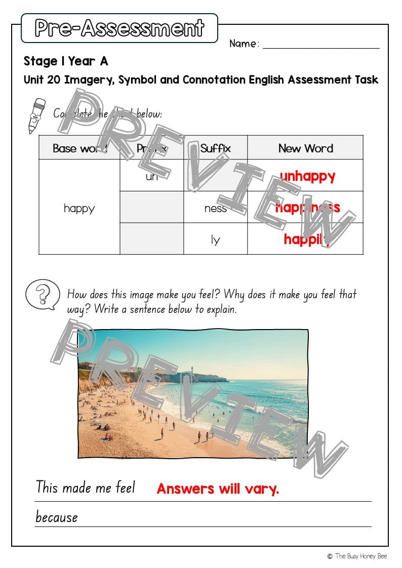 Stage 1 Year A English Pre- and Post-Assessment Unit 20 - Assessment