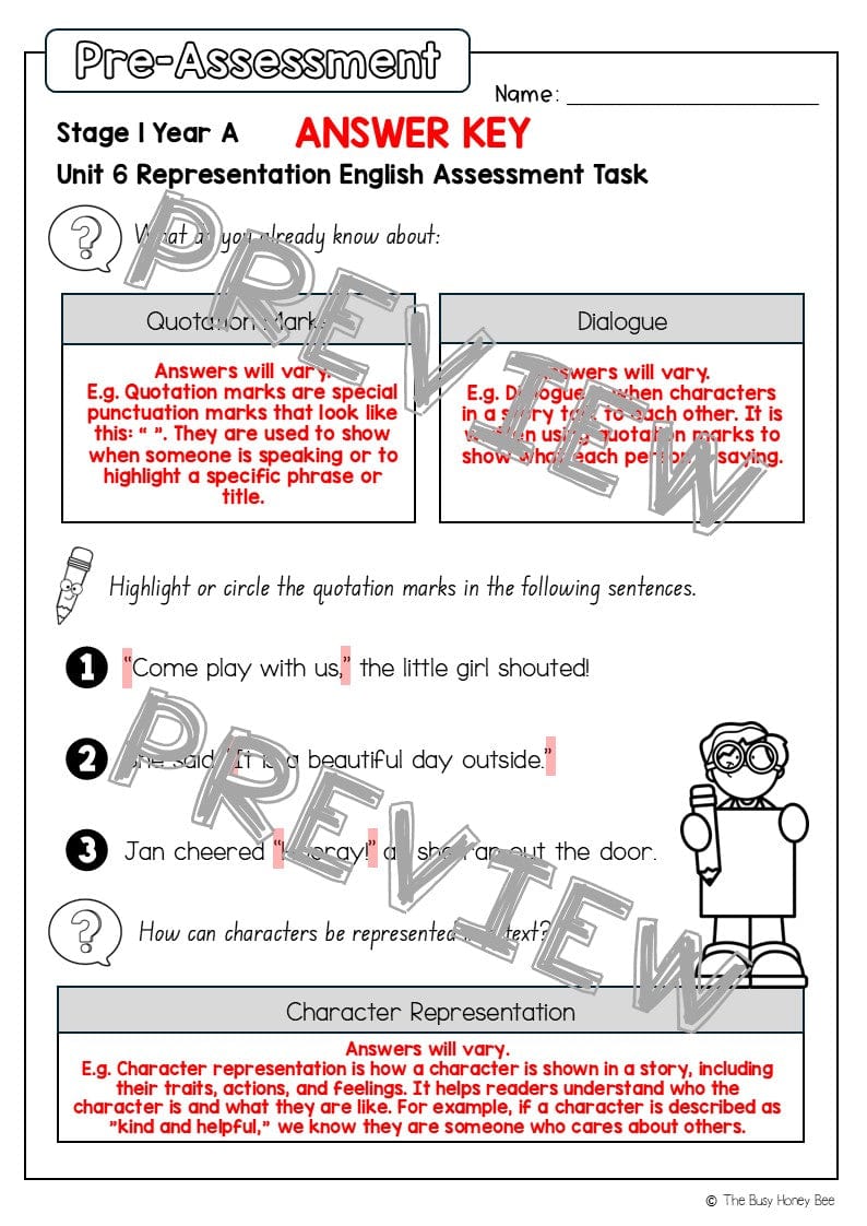 Stage 1 Year A English Pre- and Post-Assessment Unit 6 - Assessment