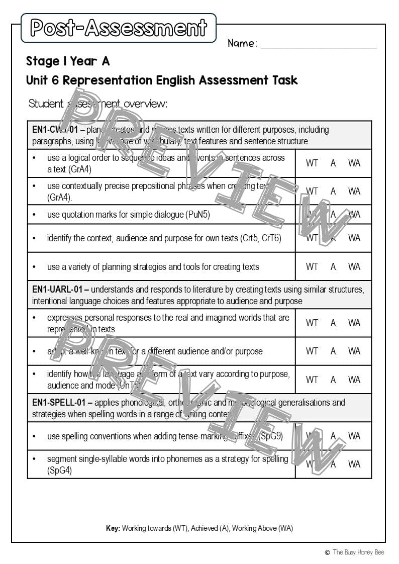 Stage 1 Year A English Pre- and Post-Assessment Unit 6 - Assessment