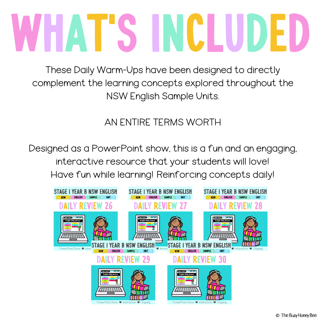 Stage 1 Year B Australian | NSW English Daily Review |Warm-Up Term 2 Mega Bundle -