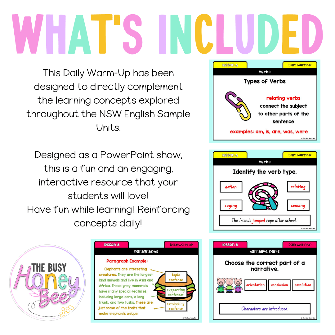 Stage 1 Year B Australian | NSW English Daily Review | Warm-Up Unit 22 - Warm Up | Revision